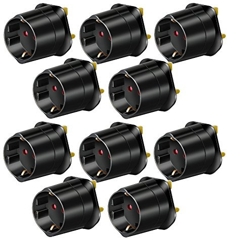 10 Stück Brennenstuhl Reisestecker Adapter, Steckdosenadapter Reise (Für: England Steckdose und Euro Stecker) Farbe: schwarz