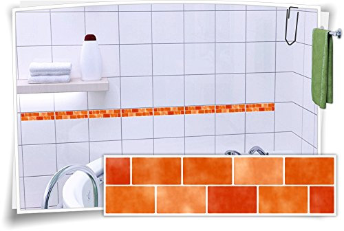 Fliesenaufkleber Fliesenbordüre Bordüre Mosaik Orange Kachel Aufkleber FB2, 20 Stück, 15x3,9cm (BxH)