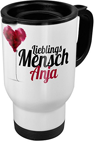 printplanet Thermobecher weiß mit Namen Anja - Motiv Lieblingsmensch - Coffee to Go Becher, Thermo-Tasse
