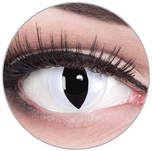 Funnylens Farbige Kontaktlinsen Viper weiß – weiche Katzen Augen Linsen ohne Stärke 2er Pack + gratis Behälter – 12 Monatslinsen - perfekt zu Halloween Karneval Fasching oder Fasnacht