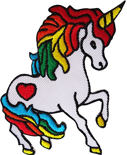 Rainbow Unicorn Patch Iron On Sew On Embroidered Heart Pony Horse Badge Applique