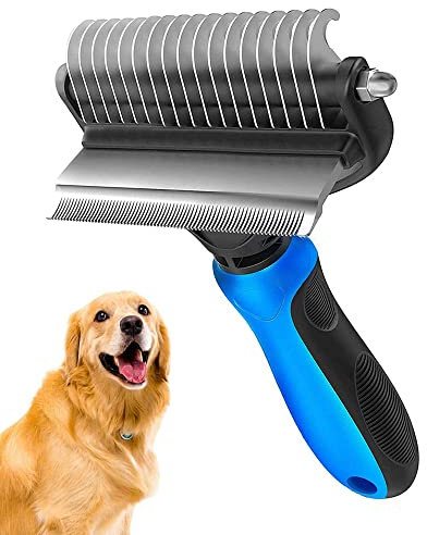 Undercoat rake for Dogs，Dog Deshedding Brush for Large Dogs，2 in 1 Dematting Comb & deShedding Tool for Long Hair Cats，Pet Hair Grooming Brush, Clear mats and tangles, Reduces Shedding by 95%…
