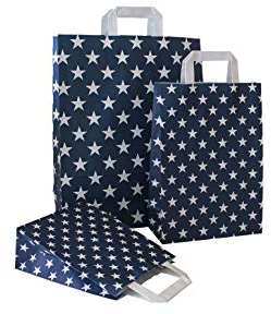 PGV Papiertragetaschen mit Flachhenkel Sterne BLAU (22 + 10 x 31 cm, 50 Stück)