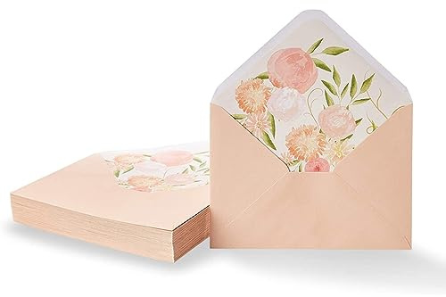 Paper Junkie Briefumschläge mit Blumenmuster für Einladungen und Grußkarten, Blush Pink, 12,7 x 17,8 cm, 50 Stück