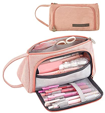 Sunshine smile Federmäppchen, Federtaschen Teenager Mädchen, Etui Stifte 3 Fach, Große Kapazität Briefpapier Pouch Stifte Etui Mäppchen mädchen Teenager (pink)