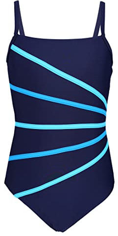 Aquarti Mädchen Badeanzug | Schwimmanzug mit Spaghettiträgern Streifen Sport Chlorresistent Print