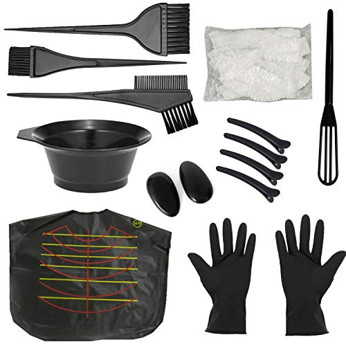 Kit de Pelo Tinte,Professional Kit de Coloración Tinte para Cabello con Pelo Tazón de Cepillo de Coloración Peine Guante Cubre Orejas Pinzas cabello Gorra Agitador para Salón Casa