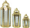 Moroccan Style Gold Candle Lanterns, Clear Glass, Set of 3