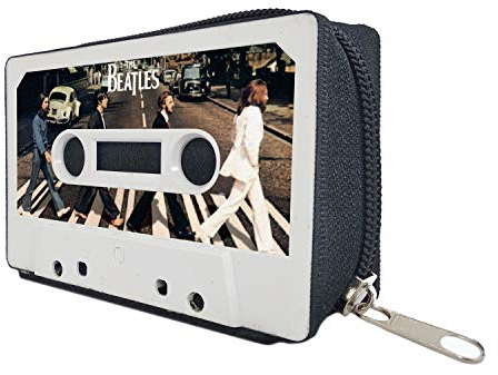 Mancha de Creación - Geldbörse für Kassette, Geldbörse, Kartenfach, mit Reißverschluss, originelles Design, Retro, Vintage, für Damen und Herren, Design Beatles 2, Cremallera Negra, Retro