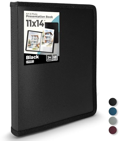 Dunwell Kunst-Portfolio-Ordner, 28 x 35 cm, 24 Taschen, 48 Seiten, 28 x 35 cm, Präsentationsmappe mit Schutzhüllen, Kunst-Portfolio für Kinder, Präsentationsbuch
