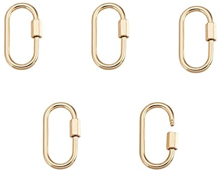 Cheriswelry 5pcs Oval Brass Carabiner Hook Screw Clasps Gold Connector Closure Findings for Jewellery Bracelets Keyrings Making Decorative Charms