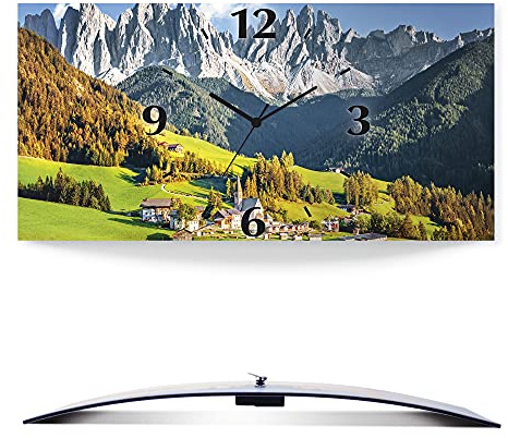 ARTLAND Wanddeko Wanduhr ohne Tickgeräusche Alu Quarzuhr lautlos 50x25 cm Rechteckig Landschaftsbilder Natur Berge Alpen Tal Wald U1TF