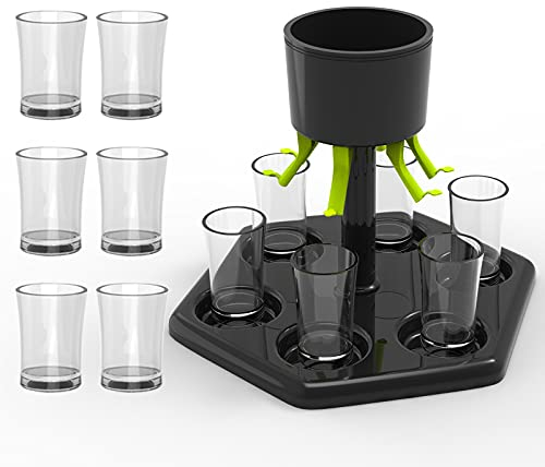 LSAMA Distributeur à liqueur 6 voies – avec 6 verres en plastique – Distributeur de verres à liqueur, verres à liqueur, distributeur de verres à liqueur, vin et boissons, jeux à boire