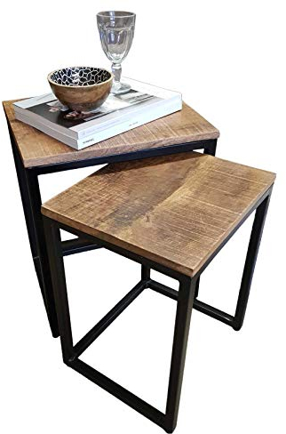 kreatives Wohnen Couchtisch Set 2 Stück Wohnzimmer Tisch Satztisch Dallas Metall-Gestell weiß schwarz matt-Tabacco, Holz, Extra breit