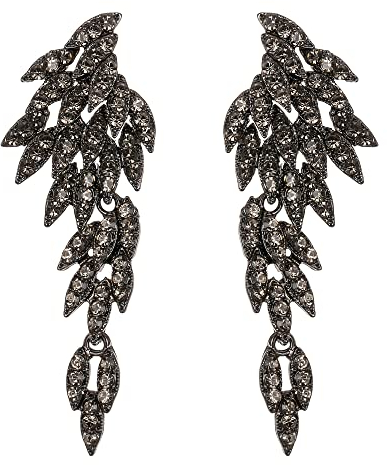 Pendientes de Mujer- Clearine Art Deco Racimo de Hojas de Ala de Ángel Aretes Llamativos Araña Colgante Largos de Gota Regalo,Color Gris Negro-Tono