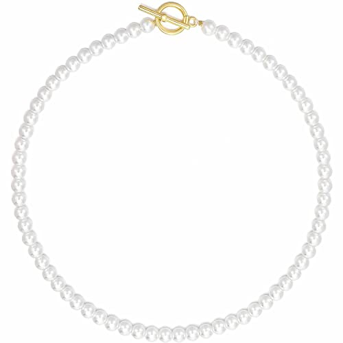 LIHELEI Perlenkette Damen, 6mm Pearl Necklace, Silber Imitation Perle Halskette, Pearl Orb Choker, Hochzeit Braut Schmuck Accessoires-40CM