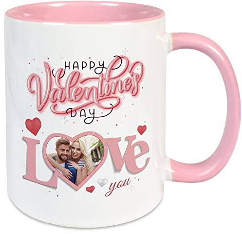 Ocadeau Mug céramique Blanc et Rose personnalisé Photo – Mug Blanc avec intérieur et Anse Rose – Impression Photo sur ce mug - Tasse Personnalisable