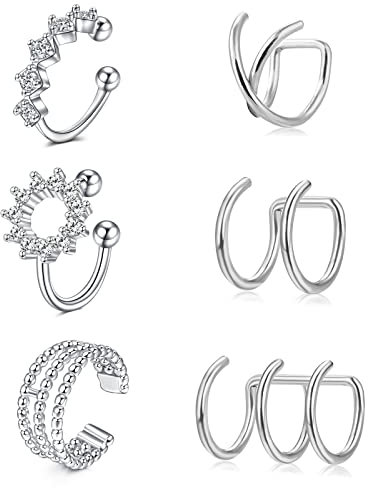 LAURITAMI 6pcs Argent Ear Cuff Oreille Manchette Acier Chirurgical Faux Helix Cartilage Boucles d Oreilles Non Piercing Bijoux