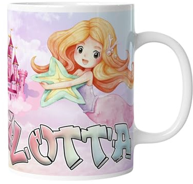 timalo® Tasse Motiv Meerjungfrau mit Namen bedrucken lassen | Individuelle Kindertasse in Pastellfarben und Wunschname für Kinder Mädchen | mug-child-5