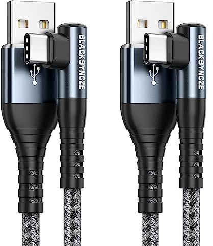 BLACKSYNCZE USB C Kabel 3.1A Schnellladung, [2 Stück 2M] Ladekabel USB C Winkel Nylon Geflochtenes USB Typ C Kabel für Samsung S23 S22 S21 S20fe S10 S9 S8, Note 20 10 9, Huawei P40 P30, Mate 40 30