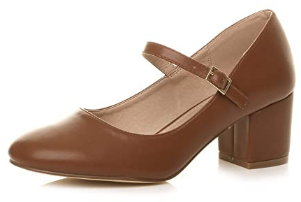 AJVANI Womens Ladies mid Block Heel Strap Work Evening Party Mary Jane Court Shoes Size