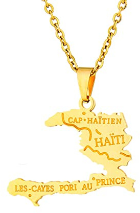 Stylish-Art Haïti Carte Pendentif Colliers - Motif Ethnique Drapeau Région Haïti Cartes Chandail Chaîne Charme Hip Hop Bijoux À La Mode pour Femmes Hommes Clavicule Chaîne Colliers
