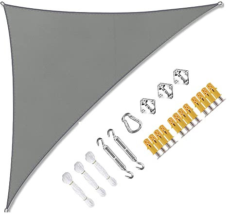 Voile D'ombrage, Sun Shade Sail Sail Canopy Triangle UV Bloc Imperméable Soleil Sun Shade Auvent avec Kit De Fixation, Toile D Ombrage Triangulaire,Gris,4x4x4m