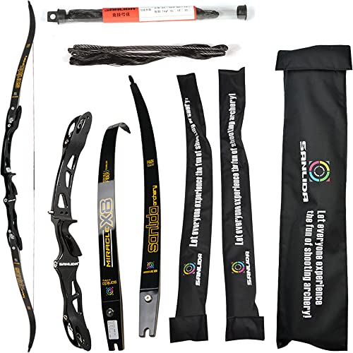 wolfman Recurvebogen Set Erwachsene 66/68/70 Zoll 14-44 lbs Bogenschießhalle Recurve Bogen Pfeil Set Praxis Bogen Wettbewerb Bogen für Bogenschießen Club Schießwettbewerb RH (Schwarz, 66/24Lbs)