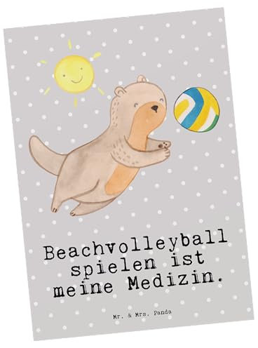 Mr. & Mrs. Panda Postkarte Beachvolleyball - Geschenk, Danke, Volleyballturnier, Outdoor-Volleyball, Dankeskarte, Einladung, Strandballspielen,
