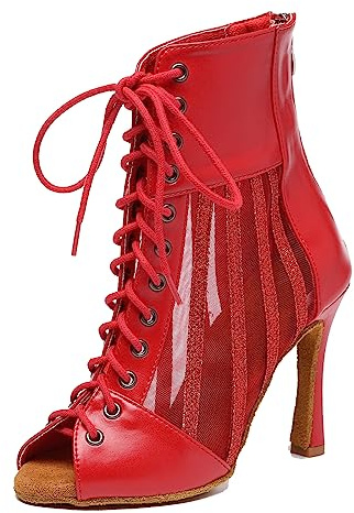 MINITOO Bottines de Danse Femme Ete Fete Prom Formal Sandals Chaussure Bout Ouvert L572 Rouge 10cm Talon EU 42