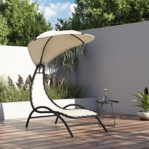 LAPOOH Sonnenliege mit Dach Creme 167x80x195 cm Stoff und Stahl Gartenliege, Liegestuhl, Sonneninsel Outdoor, Liegen, Gartenmöbel, Loungemöbel, Relaxliege - 362705
