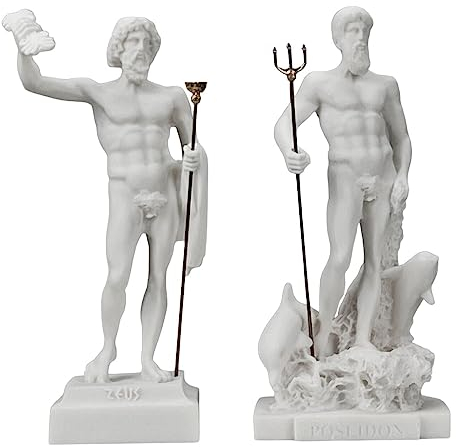 Set Gods Zeus und Poseidon griechischer gegossener Marmor Statue Figur Skulptur Dekor