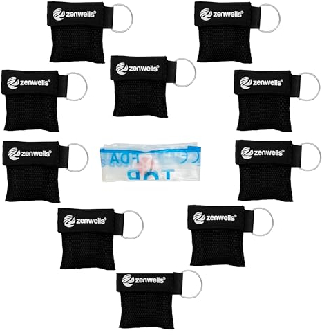 Zenwells Beatmungsmaske Schlüsselanhänger 10 Stück (schwarz) - CPR Maske Face Shield - Erste Hilfe Beatmungsmasken für Erwachsene und Kinder - Perfekter Schutz für den Notfall