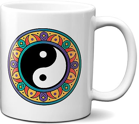 Planetacase - Taza Yin Yang Mandala - Regalo Zen - Diseño Original y Duradero - Apta para Microondas y Lavavajillas - 330 mL - Regalo Ideal, Yin Yang Mandala, Cerámica