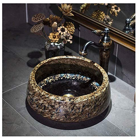 Lavandino per lavabo da Bagno sopra Il bancone, lavabo Rustico sopra Il bancone in Porcellana per Bagno in Ceramica, lavabo da appoggio per lavabo