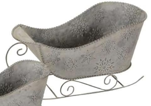 dekorativer ausgefallener Deko-Schlitten Santaschlitten Metall mattgrau verzinkt mit dezentem Schneeflockenmuster in verschiedenen Größen (groß)