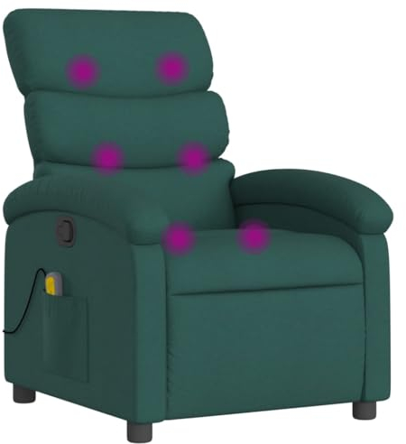 vidaXL Massagesessel, Sessel Verstellbare Rückenlehne, Fernsehsessel Relaxsessel mit Vibrationsfunktion, Liegesessel Polstersessel Ruhesessel, Dunkelgrün Stoff