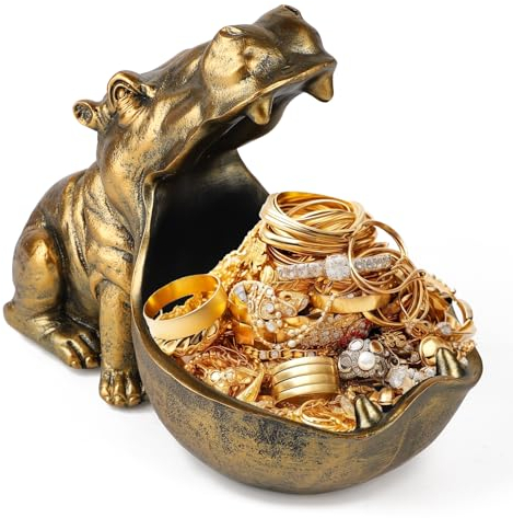 efuturetime Schale Nilpferd, Harz Schlüsselablage Figur, Groß Mund Nilpferd Statue Tischdekoration, Deko Modern, Schlüsselschale für Flur, Wohnzimmer, Büro, Geschenke, Dekoration, Gold-Groß