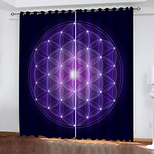 SATUSA Vorhänge Wohnzimmer Blickdicht Gardinen Verdunkelungsvorhang Schlafzimmer Kinderzimmer Thermovorhang Fensterdekoration 3D Lila Abstrakte Blumen Muster Ösenschal 2Er Set 140X160Cm