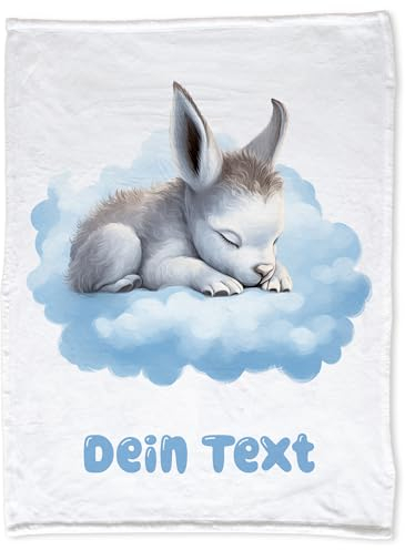 GRAZDesign Babydecke mit Namen personalisiert Kleiner Esel auf Wolke blau flauschig, Baby Kuscheldecke zur Geburt, Geburtstag, Weihnachten 100x75cm - Kuscheldecke