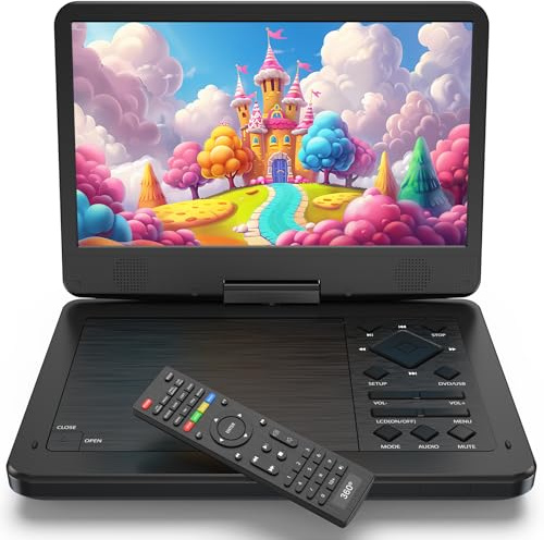 magofly 12.5 inch Portable DVD Player, Seamless 360° Remote,10.1 IPS HD Screen, 5-Hour Battery Life, Last Memory Feature, CD/DVD/SD/USB Support, with Car Headrest Mount,Regions Free, PDV101