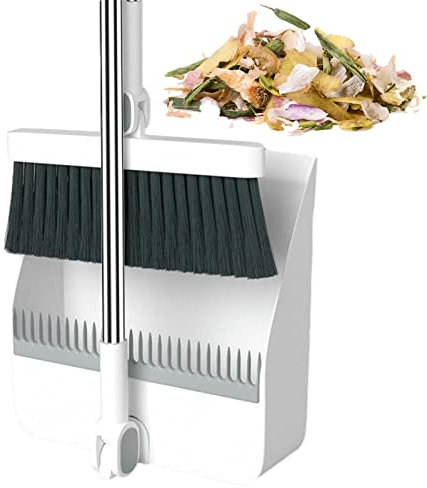 Ahuuen Broom Dustpan Set Adjustable Long Handle Broom Dustpan Combo 180° Rotating Broom Head Broom Set Stand Up Brooms and Dustpans Sets for Home Kitchen