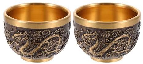 LOGOFUN 2 tazze da tè Kung Fu Tazza da tè cinese in rame vintage con motivo drago tazza da degustazione di tè cinese in rilievo tazze da tè per forniture per ufficio domestico