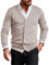 Runcati Cardigan da uomo senza collo scollo a V Cardigan maglia camicia giacca leggera mezza stagione, beige., L