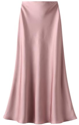 FM2018XSL Jupe Longue en Satin Femme Taille Haute Élastique Plissée Jupe Décontractée Longue Jupe Queue de Poisson,XL,Rose
