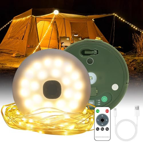 Liyade Camping Lichterkette Aufrollbar, 10M 3-in-1 Tragbare Wiederaufladbare Camping Lichterkette Außen mit USB, 9 Beleuchtungsmodi 100 LED Wasserdichte Campinglampe Taschenlampe Camping, Garten, Wand