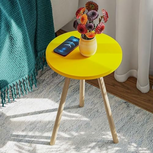 Jungengel Runder Beistelltisch aus Holz, 34 x 34 cm, Höhe 45 cm, für Wohnzimmer, Schlafzimmer, Küche, Esszimmer, Flur, Büro, Gästezimmer, Kinderzimmer (Gelb)