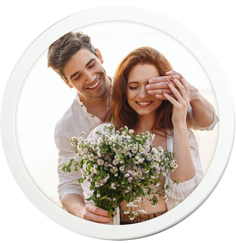 Blogiiup Fotorahmen, runder Bilderrahmen 14 Zoll Dichtebrett runder Fotorahmen mit weißem Rand minimalistischer Fotorahmen dekorative Bilderrahmen für den Wandtisch, runder Fotomotorahmen