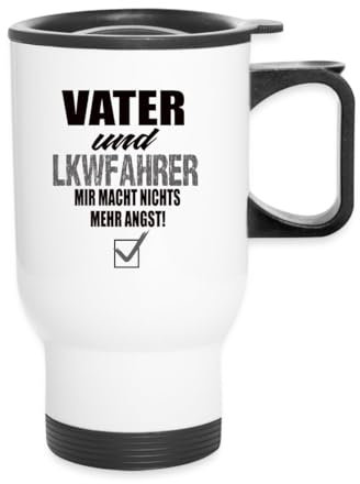 Spreadshirt Vater LKW Fahrer Mir Macht Nichts Angst Spruch Thermobecher mit Henkel, One size, Weiß
