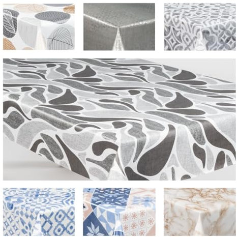 laro Wachstuch-Tischdecke Wachstischdecke Gartentischdecke, Muster:Schattenspiel Grau Schwarz, Größe:140x300